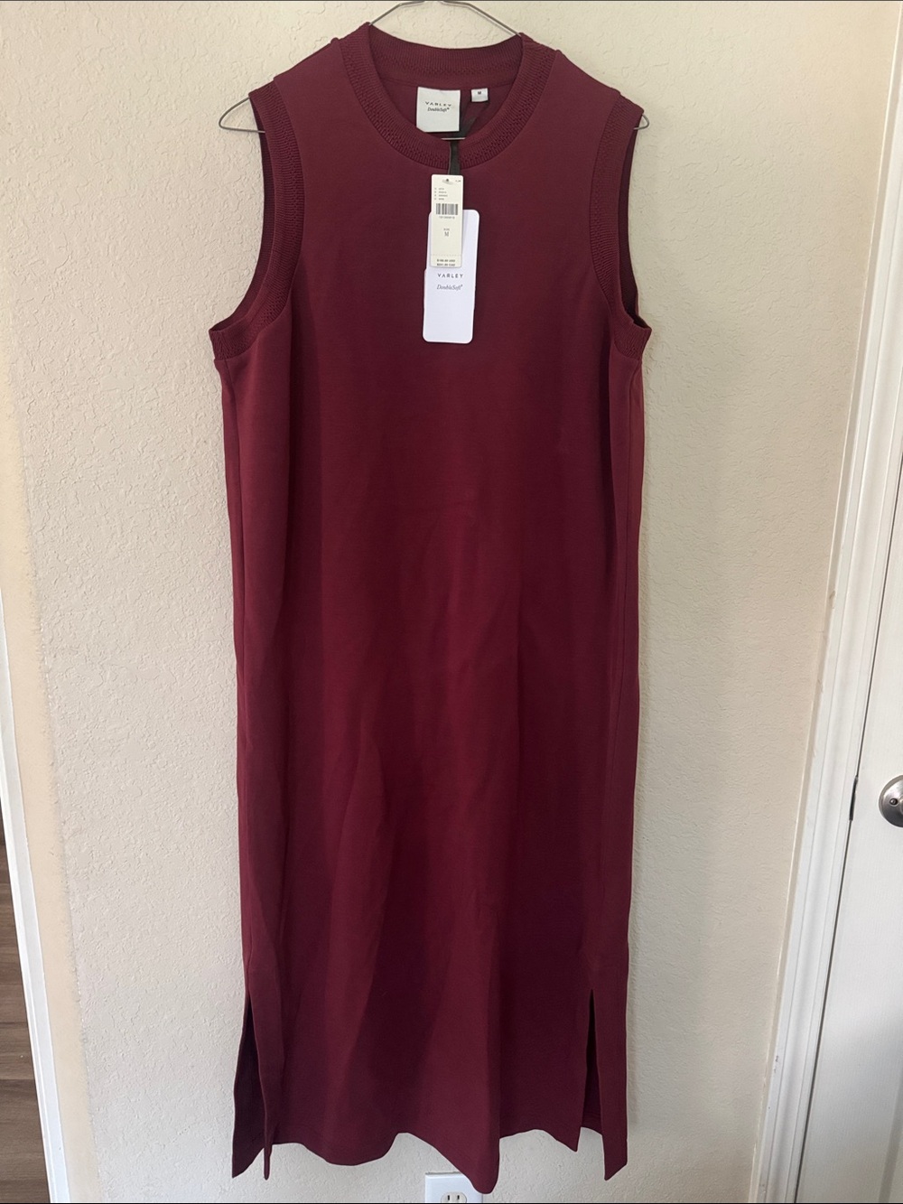 Varley Sleeveless Ribbed Midi Dress in Wine